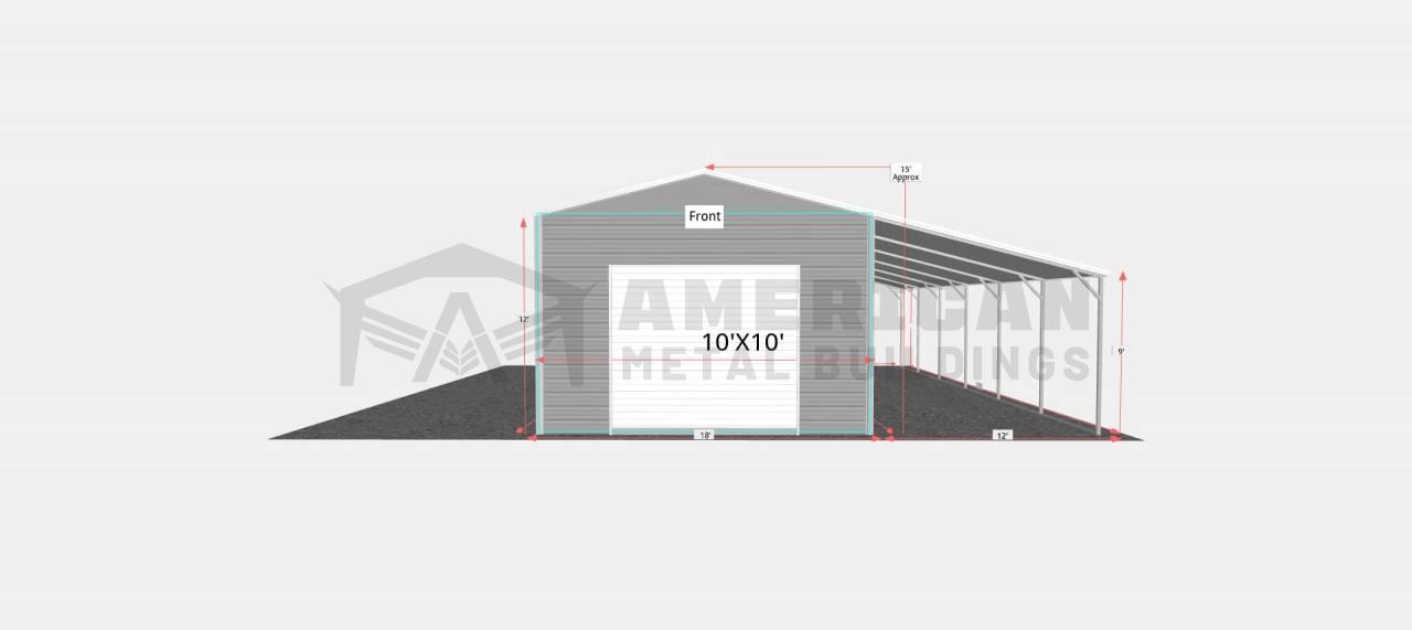 30x30 Vertical Roof Metal Garage with Lean-to