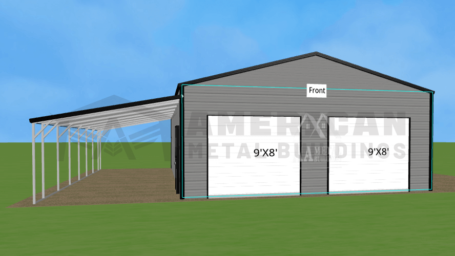 38x35 Metal Garage With Lean-to