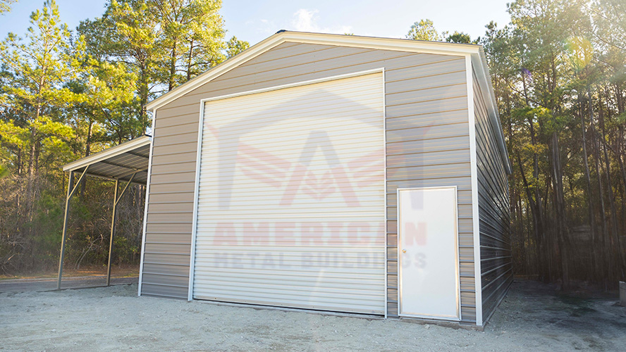 24x40x14’2”/10 Vertical Roof Garage With Lean-To