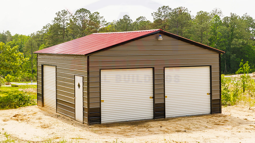 24x26x10 Red Vertical Roof Garage