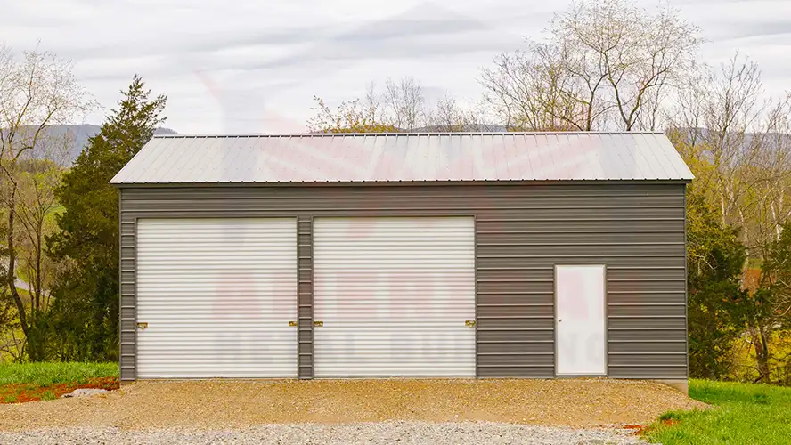 Vertical White Roof Gray Garage