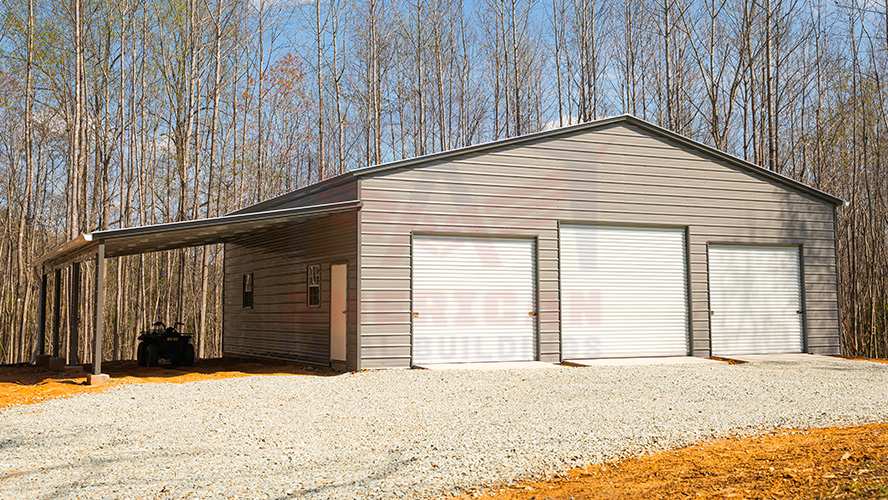 44x36x12/8 Vertical Roof Garage With Lean-To
