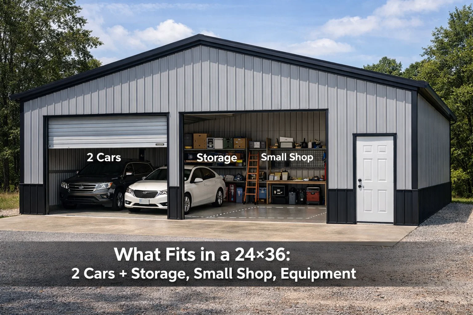 What Fits In A 24×36: 2 Cars + Storage, Small Shop, Equipment
